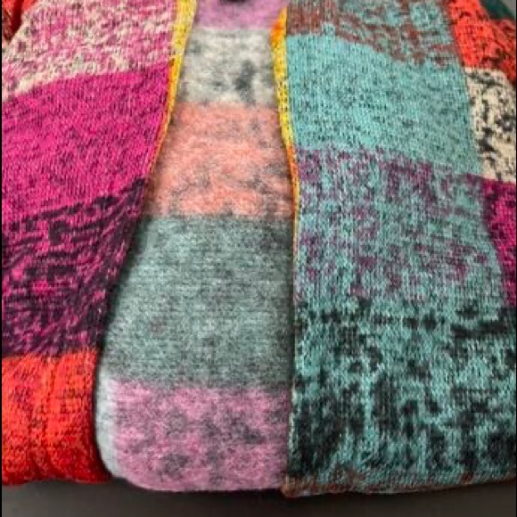 Cozy Boho Plaid Color Block Pocket Hoodie Hooded Coat Jacket Vibrant Colorful - Picture 8 of 8